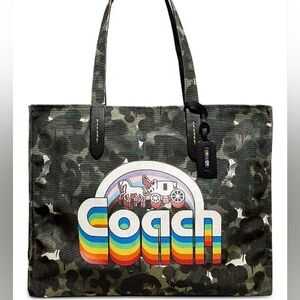Coach Rainbow ColorfulGraphic Signature Canvas Tote Camo Print Logo Carryall Bag